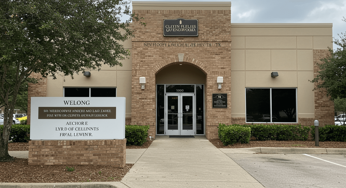 An exterior shot of a law firm building in Friendswood, TX, with a welcoming entrance and signage. The image conveys accessibility and professionalism, inviting potential clients to seek legal assistance.